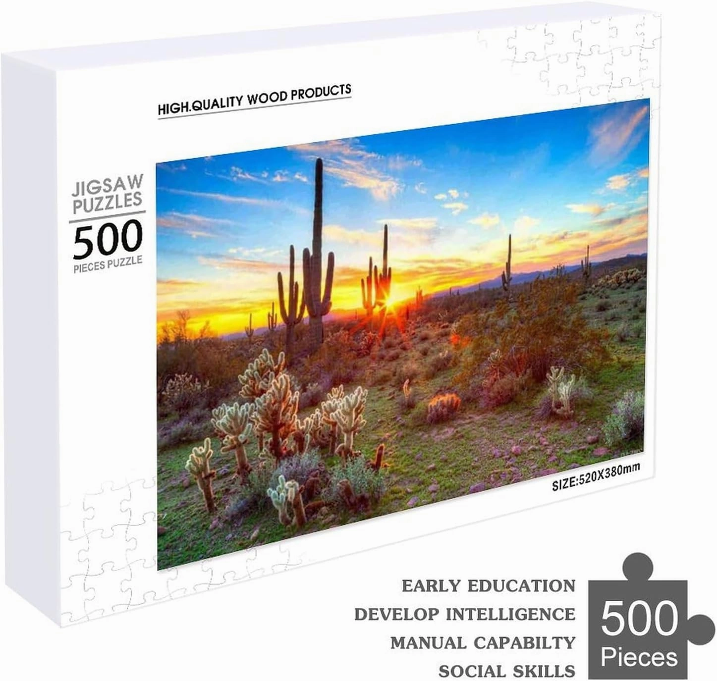 Puzzles for Adults 500 Pieces - Saguaro Cactus Sunrise Sunshine Natural Plants Arizona Desert Pictures Puzzle for Stress Relief and Leisure Home Decor Collectibles