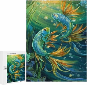 Puzzles for Adults 500 Pieces - Two Fish Animal Funny Puzzle Unique Difficult and Challenge Large Puzzle Game Toys Gift