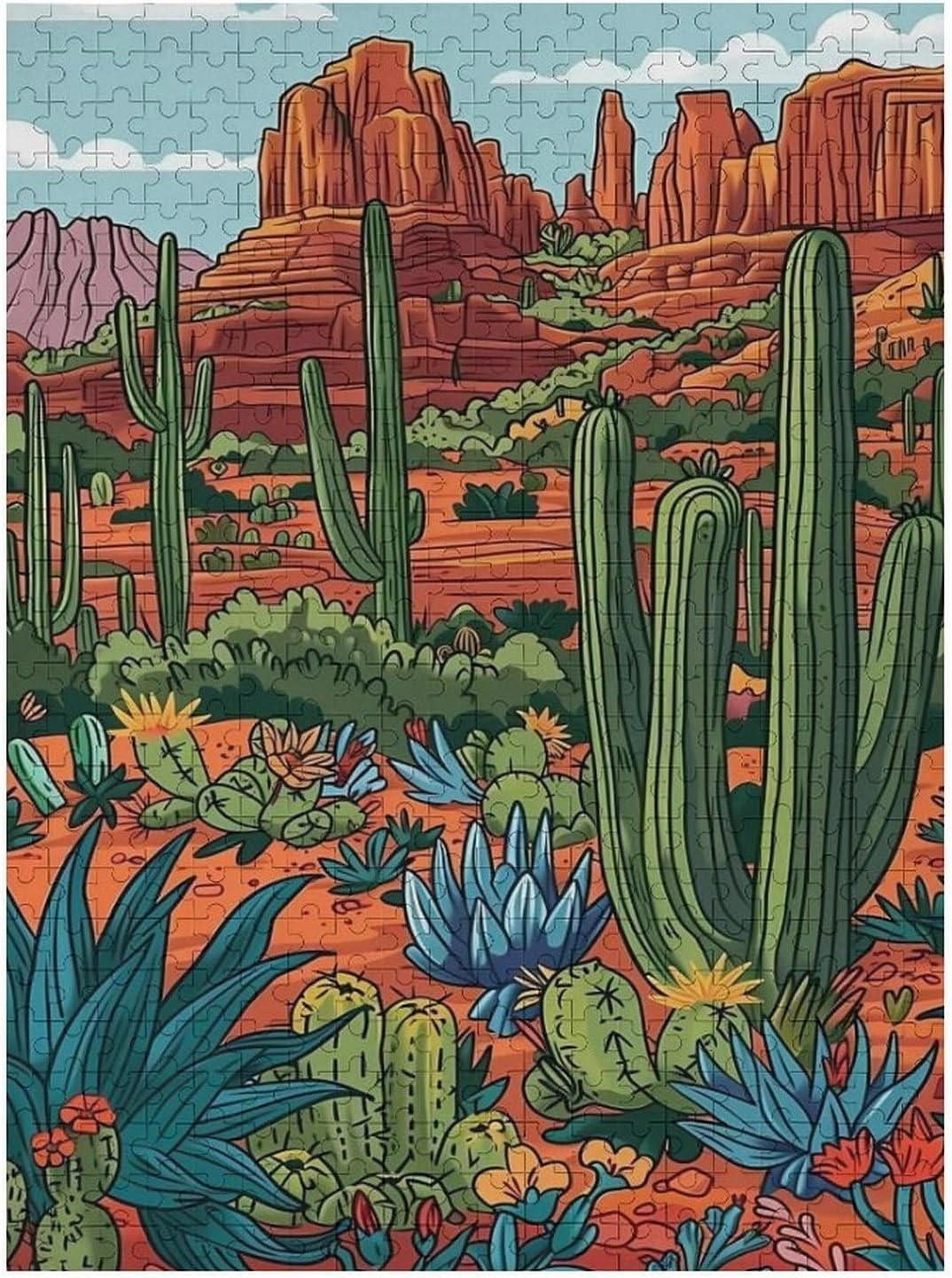 Puzzles for Adults 500 Pieces - Vibrant Cactus in The Desert Cactus Puzzles Christmas Perfect for Relaxation Activity Difficult Challenging Puzzle