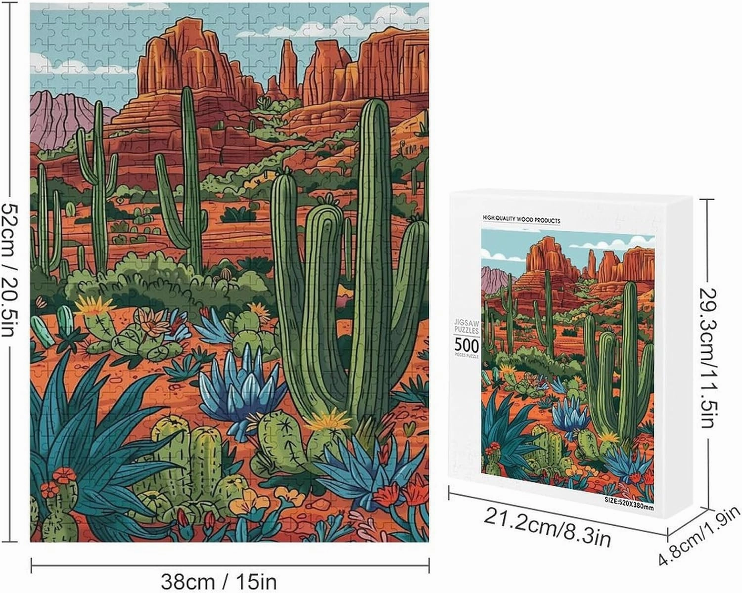 Puzzles for Adults 500 Pieces - Vibrant Cactus in The Desert Cactus Puzzles Christmas Perfect for Relaxation Activity Difficult Challenging Puzzle