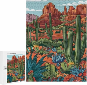 Puzzles for Adults 500 Pieces - Vibrant Cactus in The Desert Cactus Puzzles Christmas Perfect for Relaxation Activity Difficult Challenging Puzzle