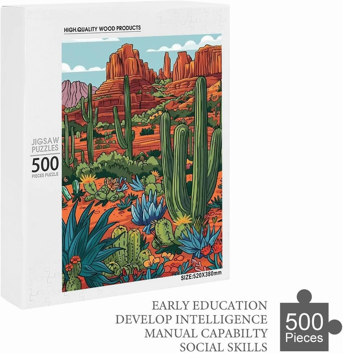 Puzzles for Adults 500 Pieces - Vibrant Cactus in The Desert Cactus Puzzles Christmas Perfect for Relaxation Activity Difficult Challenging Puzzle