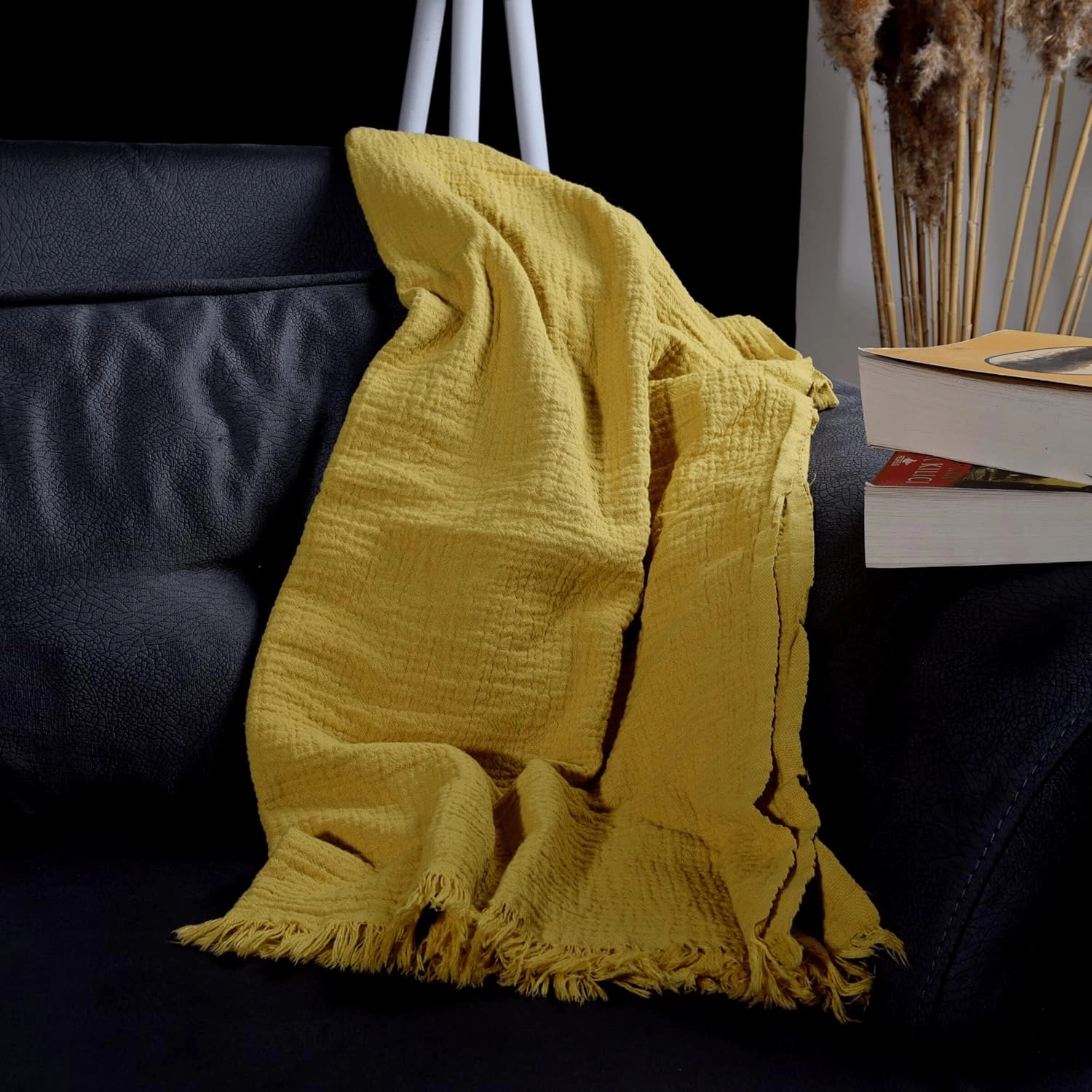 PÜSKÜL - Organic Ultra Soft Turkish Cotton Muslin Towels for Adults, 33X67 Inches, Pack of 3 (Mustard Yellow)