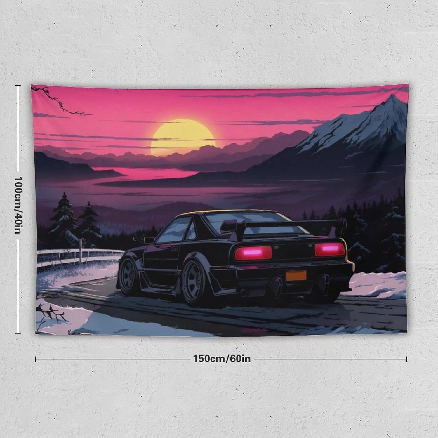 QEOPGNE Anime Sunset Japanese S13 Jdm Car Tapestry Flag Wall Art Wall Hanging Decor for Bedroom Living Room Wall Decor for Men and Women 40"x60"