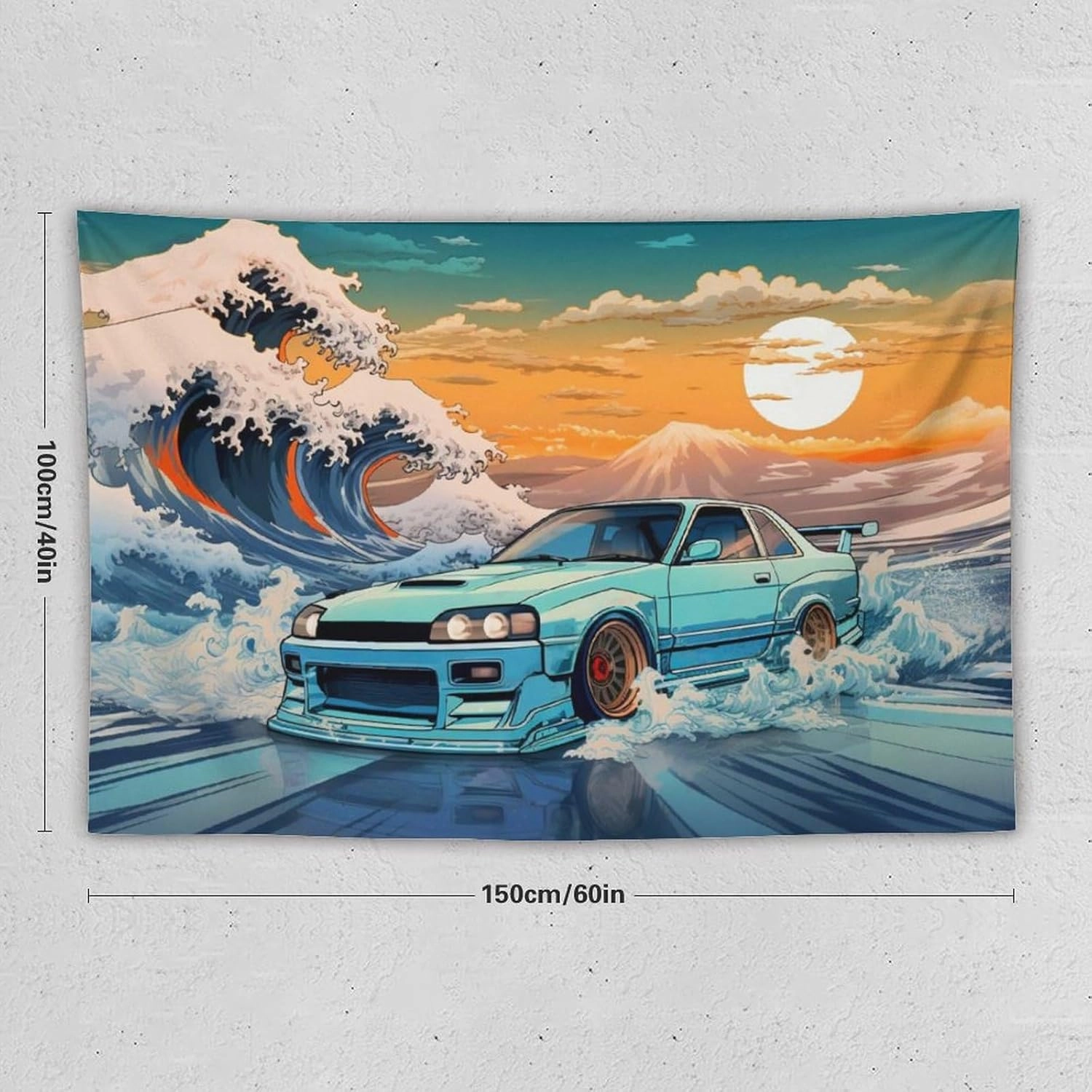 QEOPGNE R33 Japanese Great Wave Ocean Jdm Car Tapestry Wall Hanging Wall Art for Bedroom Living Room Wall Decor 40"x60"