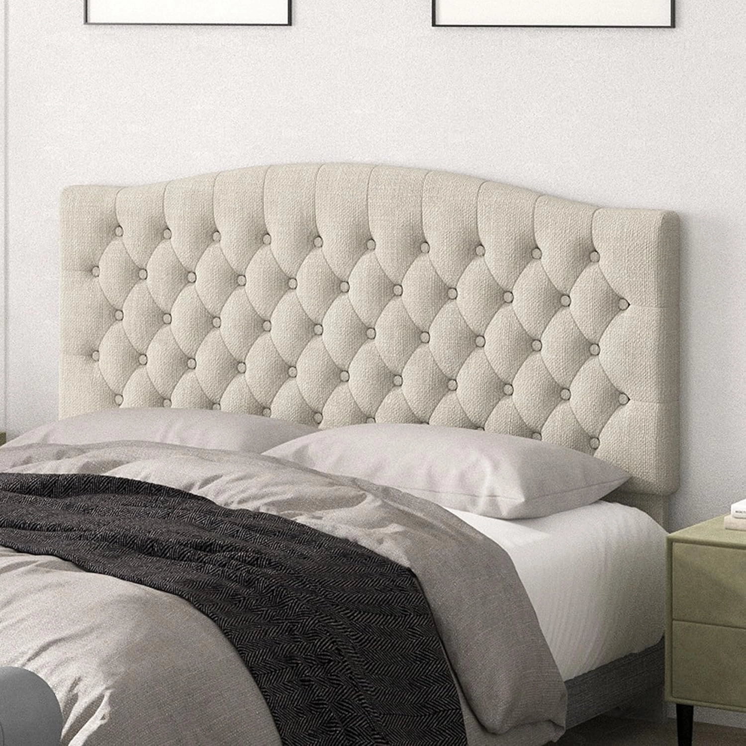 Queen Headboard Only, Upholstered Headboard Queen for Adjustable Bed Linen Tufted Queen/Full Size Wall Mounted Head Board with Solid Wood Legs Head Board, Ivory