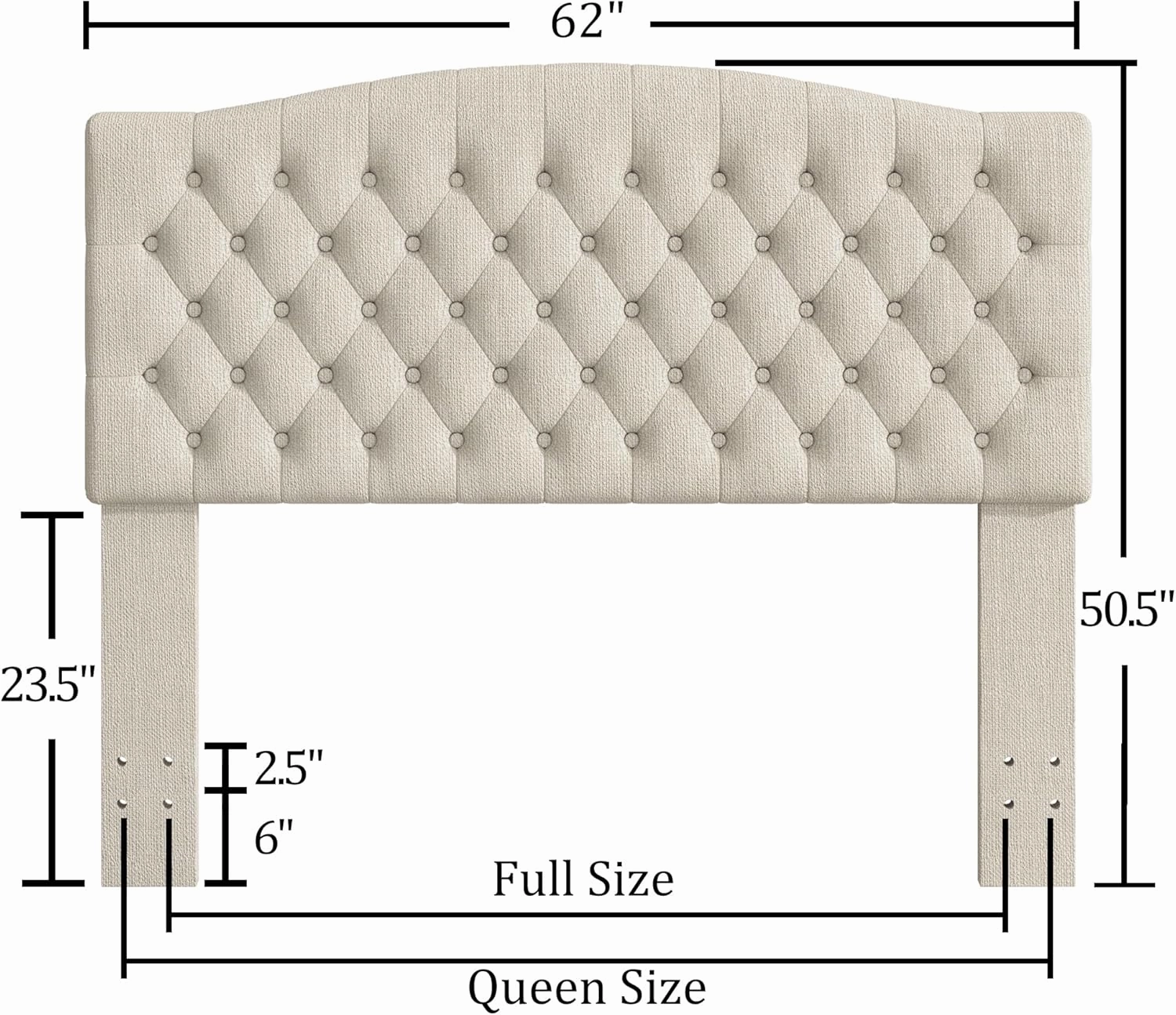 Queen Headboard Only, Upholstered Headboard Queen for Adjustable Bed Linen Tufted Queen/Full Size Wall Mounted Head Board with Solid Wood Legs Head Board, Ivory