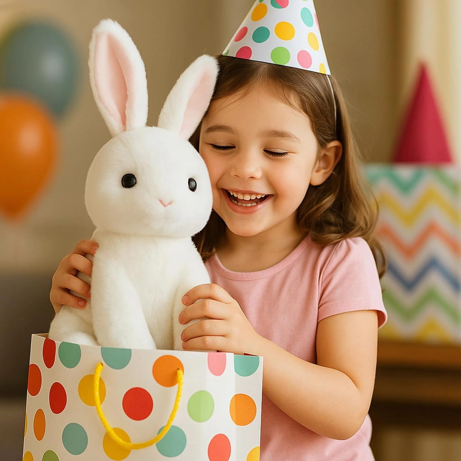 Rabbit Bunny Stuffed Animals Plush Toys with Pink Ears for Kids Girls Boys Girls Babies Birthday Easter Christmas Bedtime Gifts, Off White