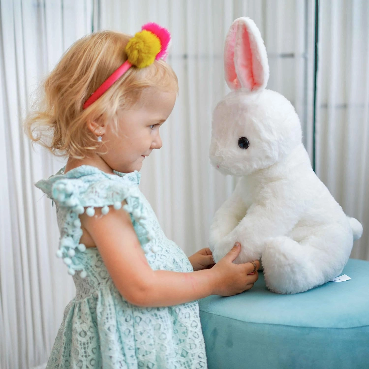 Rabbit Bunny Stuffed Animals Plush Toys with Pink Ears for Kids Girls Boys Girls Babies Birthday Easter Christmas Bedtime Gifts, Off White