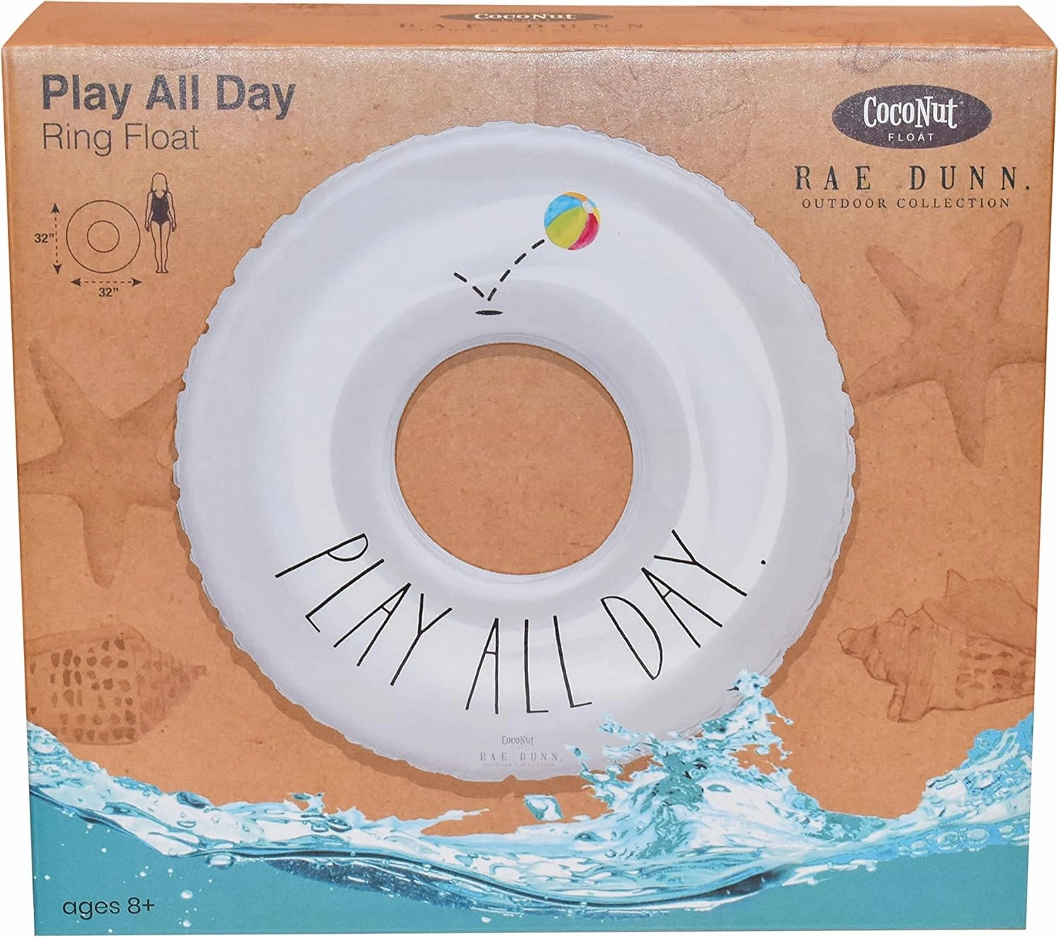 Rae Dunn x CocoNut Float Junior Ring Floats - 32 Inch Inflatable Raft & Durable Water Inner Tube - Stable Ride-On for Summer Parties & Swim Events