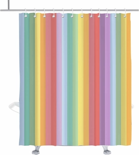 Rainbow Striped Shower Curtain Boho Colorful Striped Boys Shower Curtains Set Cute Bohemian Pride Pastel for Girls Kids Bathroom Decor Accessory with Hooks 72" W × 84" H
