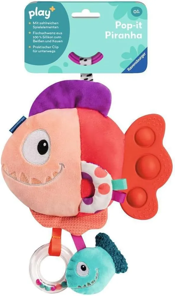 Ravensburger Play  4871 Pop-it Piranha Soft Toy with Many Play Effects for Babies from 0 Months (Red)