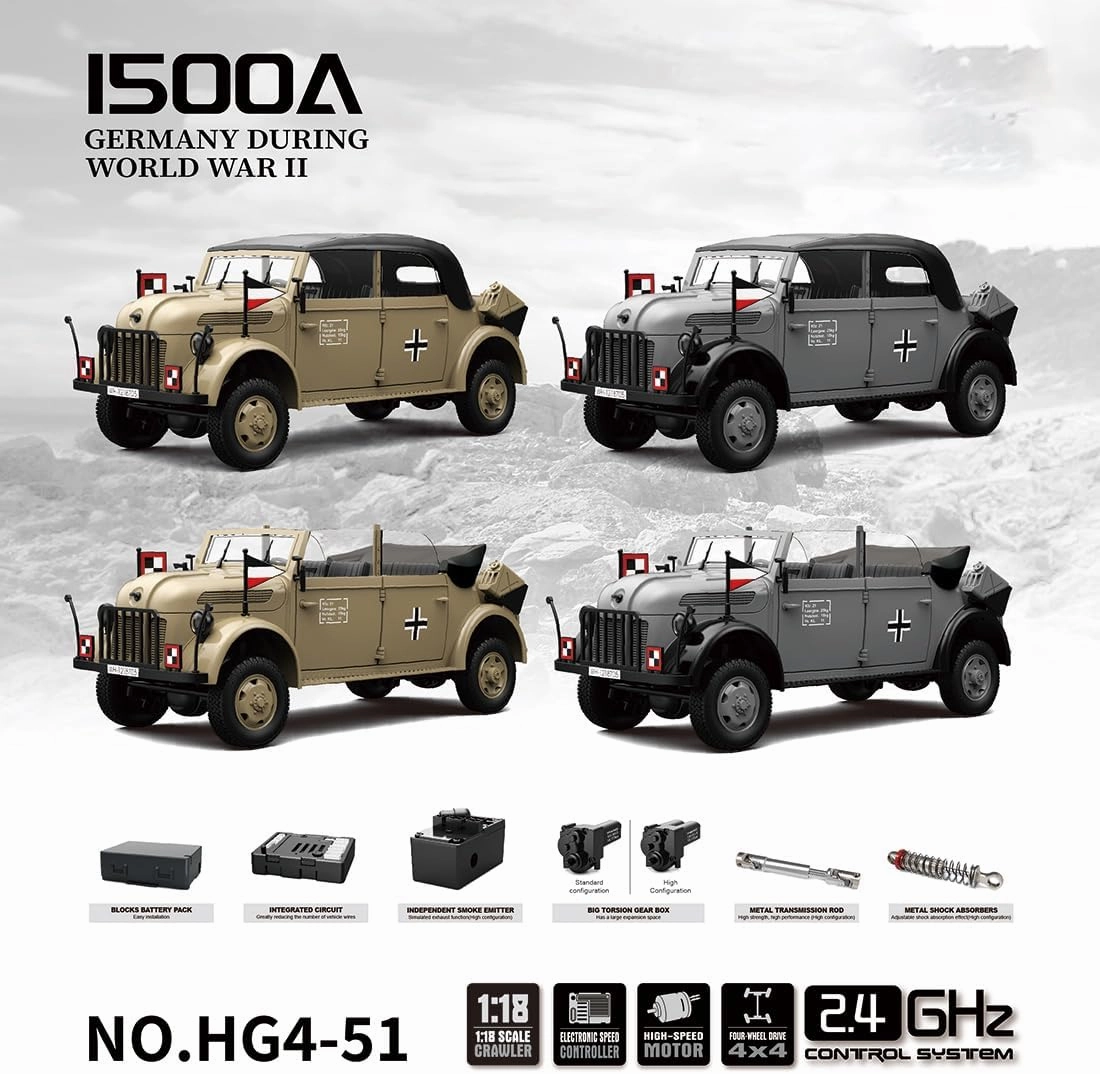RC Command Vehicle Model HG4-51 1/18 2.4Ghz Electric Brushed Simulation 4WD Military Vehicle (High-end Version/Gray)