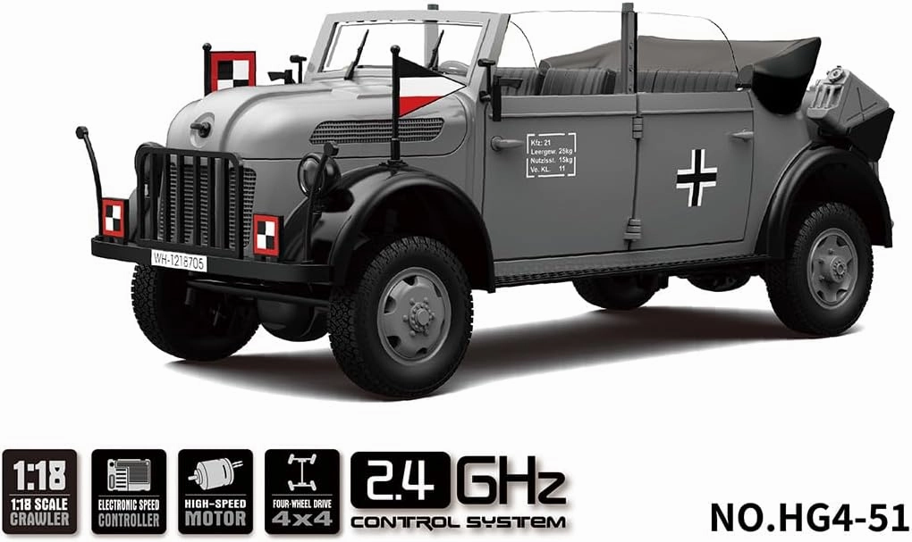 RC Command Vehicle Model HG4-51 1/18 2.4Ghz Electric Brushed Simulation 4WD Military Vehicle (High-end Version/Gray)