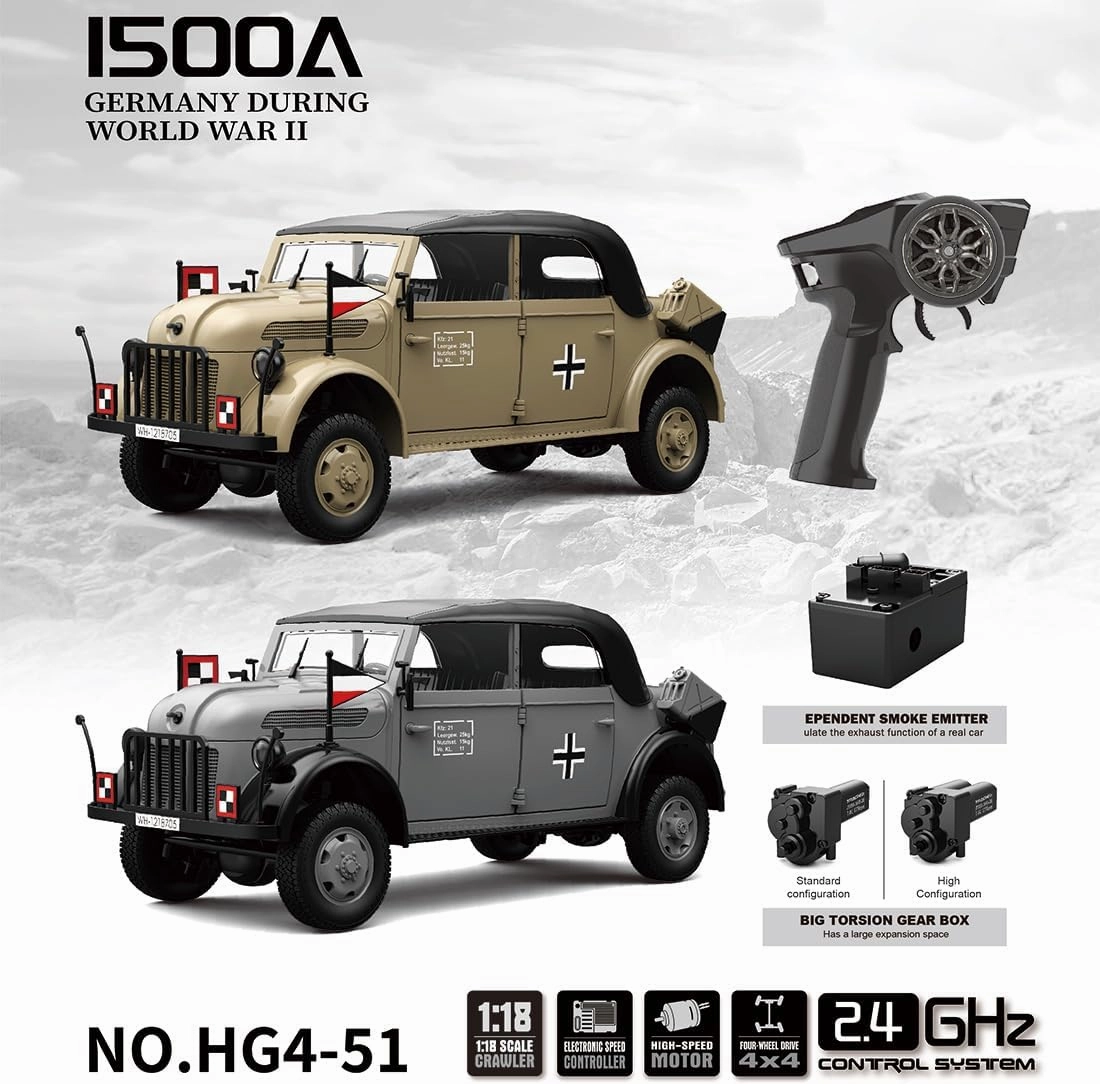 RC Command Vehicle Model HG4-51 1/18 2.4Ghz Electric Brushed Simulation 4WD Military Vehicle (High-end Version/Gray)