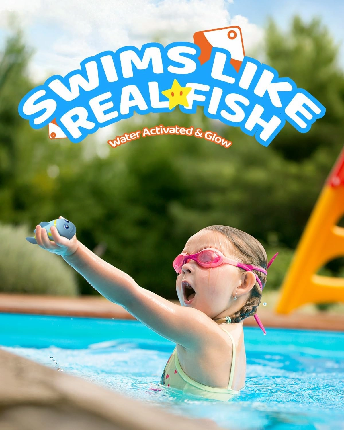 Rechargeable Swimming Fish Toy, Robot Water Toys with Temp-Color Eyes for Baby Bath, Alive Pool Diving Toys for Kids Swim, Bathtub, Water Table
