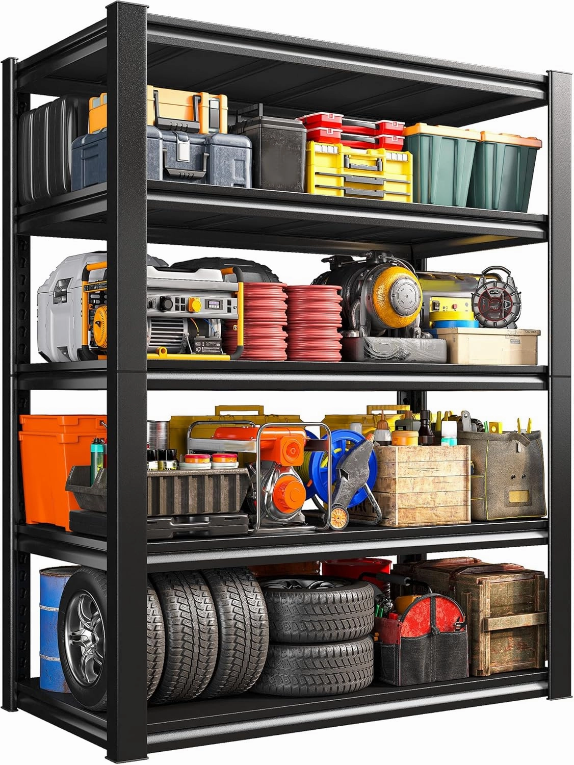 REIBII 40" W Garage Shelving, Heavy Duty Storage Shelves Load 2500LBS, 5-Tier Adjustable Metal Shelving, Garage Shelves for Warehouse, Pantry, Basement, 72" H x 40" W x 18" D