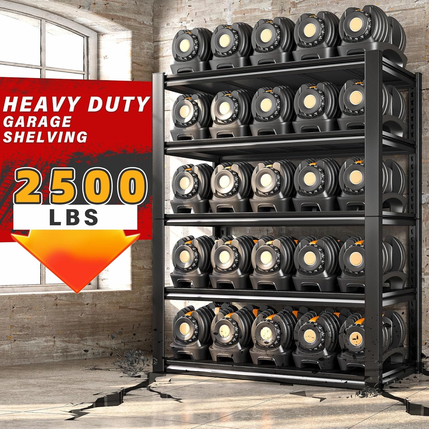 REIBII 40" W Garage Shelving, Heavy Duty Storage Shelves Load 2500LBS, 5-Tier Adjustable Metal Shelving, Garage Shelves for Warehouse, Pantry, Basement, 72" H x 40" W x 18" D