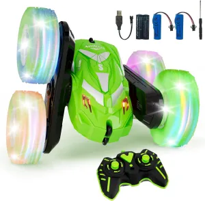 Remote Control Car for Boy 6-12 with Flashing Light, 6 7 8 9 Years Old Boy Toys, Race RC Cars Stunt Drift 4WD 2.4Ghz Double Sided 360° Flip, Boys Gift Idea for Kids Birthday Christmas, Green