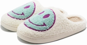 Retro Fuzzy Face Slippers for Women Men, Soft Plush Warm Slip-on Couple Style Casual Happy Face Slippers Cozy Indoor Outdoor Lightweight Anti-Skid Sole Cute House Slippers with Memory Foam