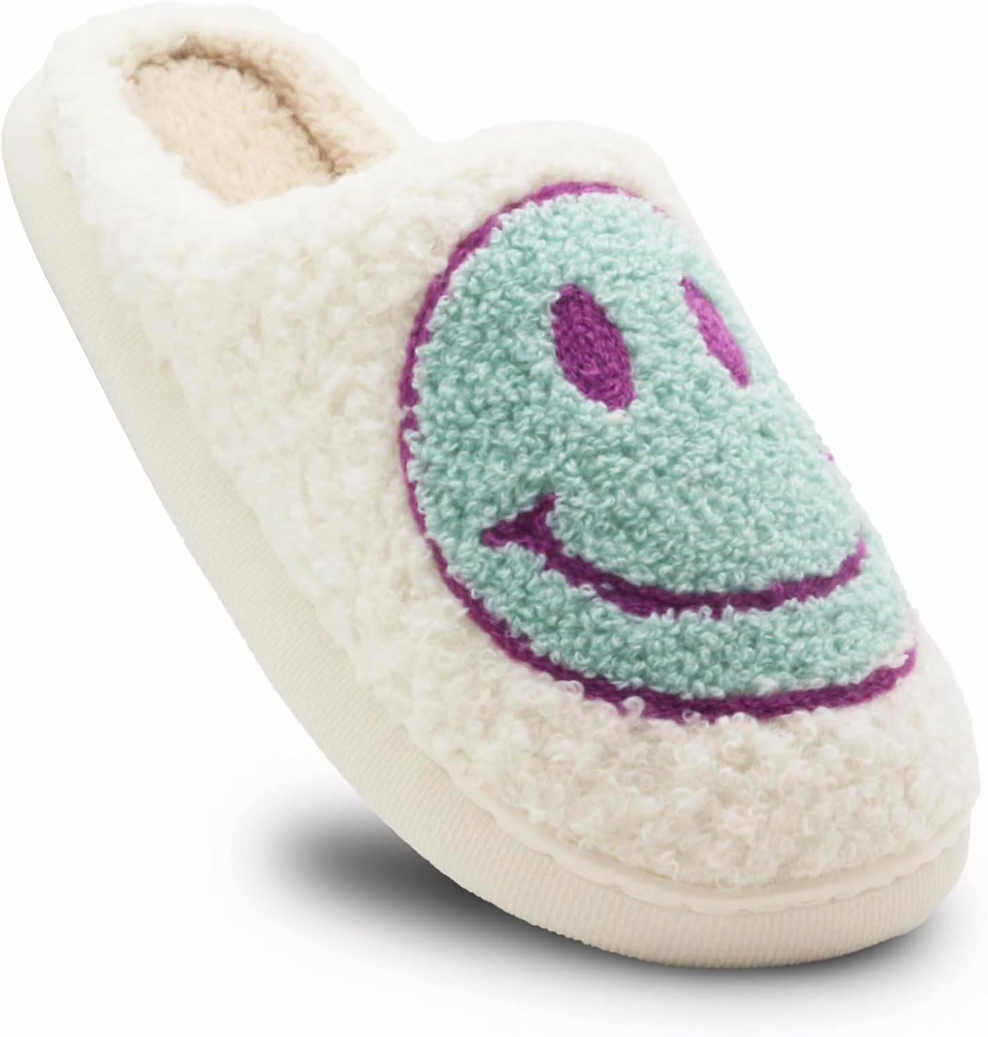 Retro Fuzzy Face Slippers for Women Men, Soft Plush Warm Slip-on Couple Style Casual Happy Face Slippers Cozy Indoor Outdoor Lightweight Anti-Skid Sole Cute House Slippers with Memory Foam