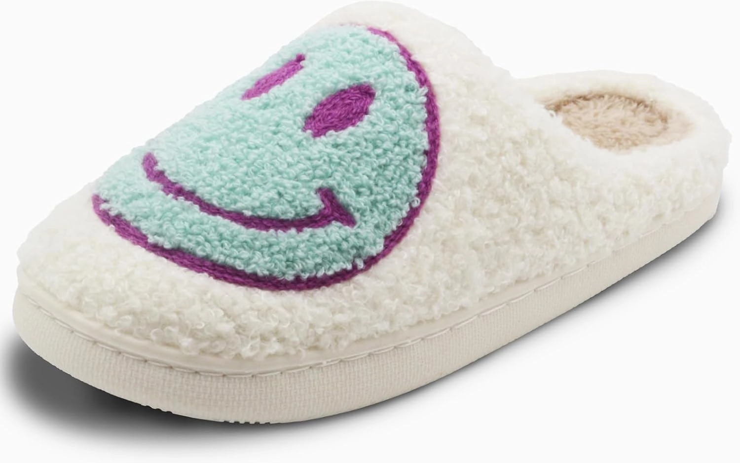 Retro Fuzzy Face Slippers for Women Men, Soft Plush Warm Slip-on Couple Style Casual Happy Face Slippers Cozy Indoor Outdoor Lightweight Anti-Skid Sole Cute House Slippers with Memory Foam