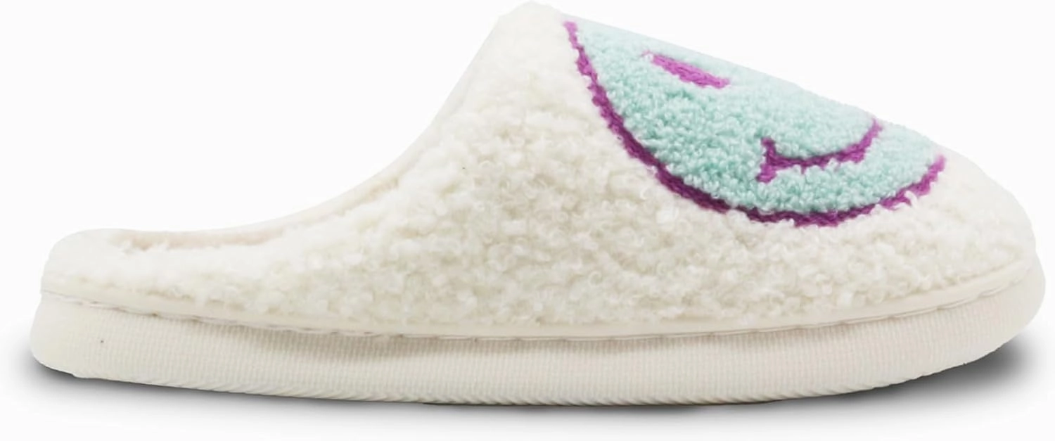 Retro Fuzzy Face Slippers for Women Men, Soft Plush Warm Slip-on Couple Style Casual Happy Face Slippers Cozy Indoor Outdoor Lightweight Anti-Skid Sole Cute House Slippers with Memory Foam