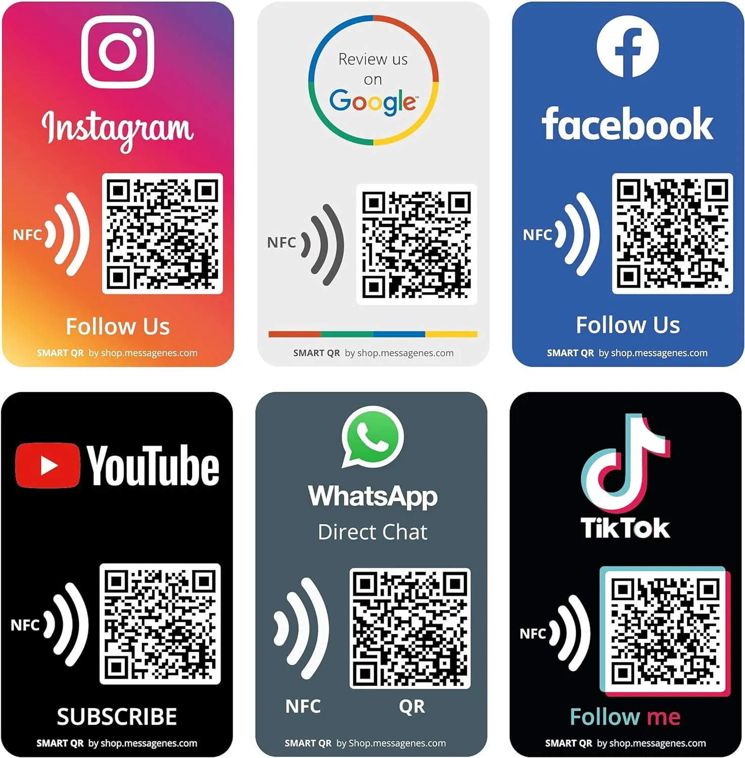 Reusable Followers and Likes Tap Sticker for Facebook - 2-Stickers Pack - QR&Tap Sticker - Follow us on Facebook Tap Sticker - iPhone&Android - Boost My Followers Sticker - Set Up at Home| MESSAGENES