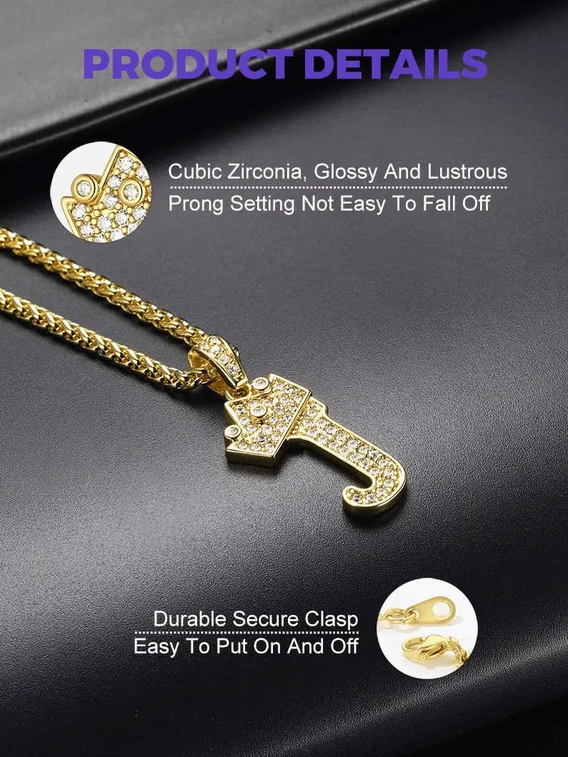 Richsteel Initial Necklace for Men A-Z 18K Gold Plated Crown Shiny Cubic Zirconia Monogram Pendant for Women Fashion Jewelry