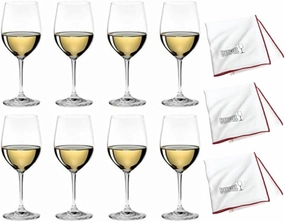 Riedel Vinum Chablis Chardonnay Wine Glasses (Pack-8) with 3 Microfiber Polishing Cloths Bundle (4 Items)