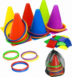 Ring Toss Games Carnival Outdoor Yard Games for Kids,Soft Plastic Cones Bean Bags Play for Children's Birthday Xmas Indoor Family Party Combo Gift Set