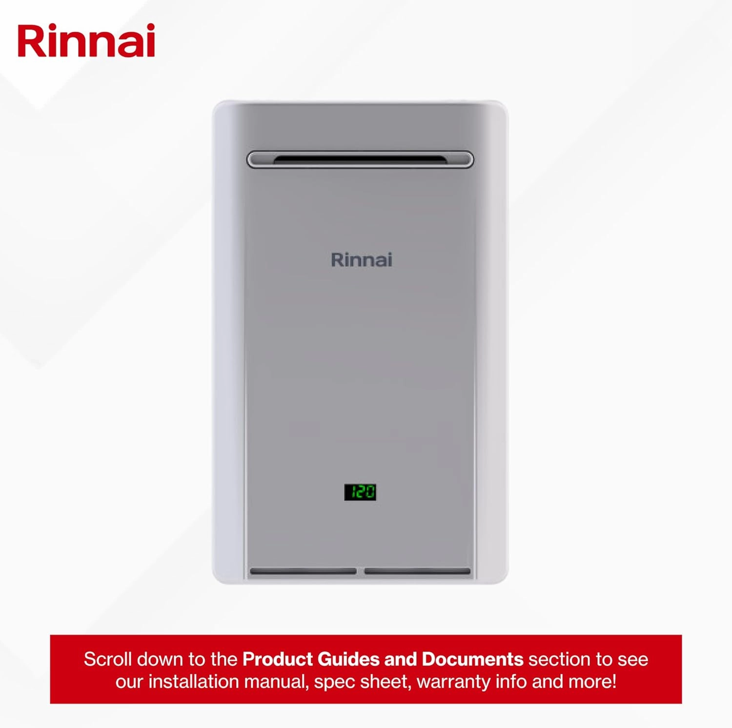 Rinnai RE199eN Non-Condensing Natural Gas Tankless Water Heater, Up to 9.8 GPM, Outdoor Installation, 199,000 BTU