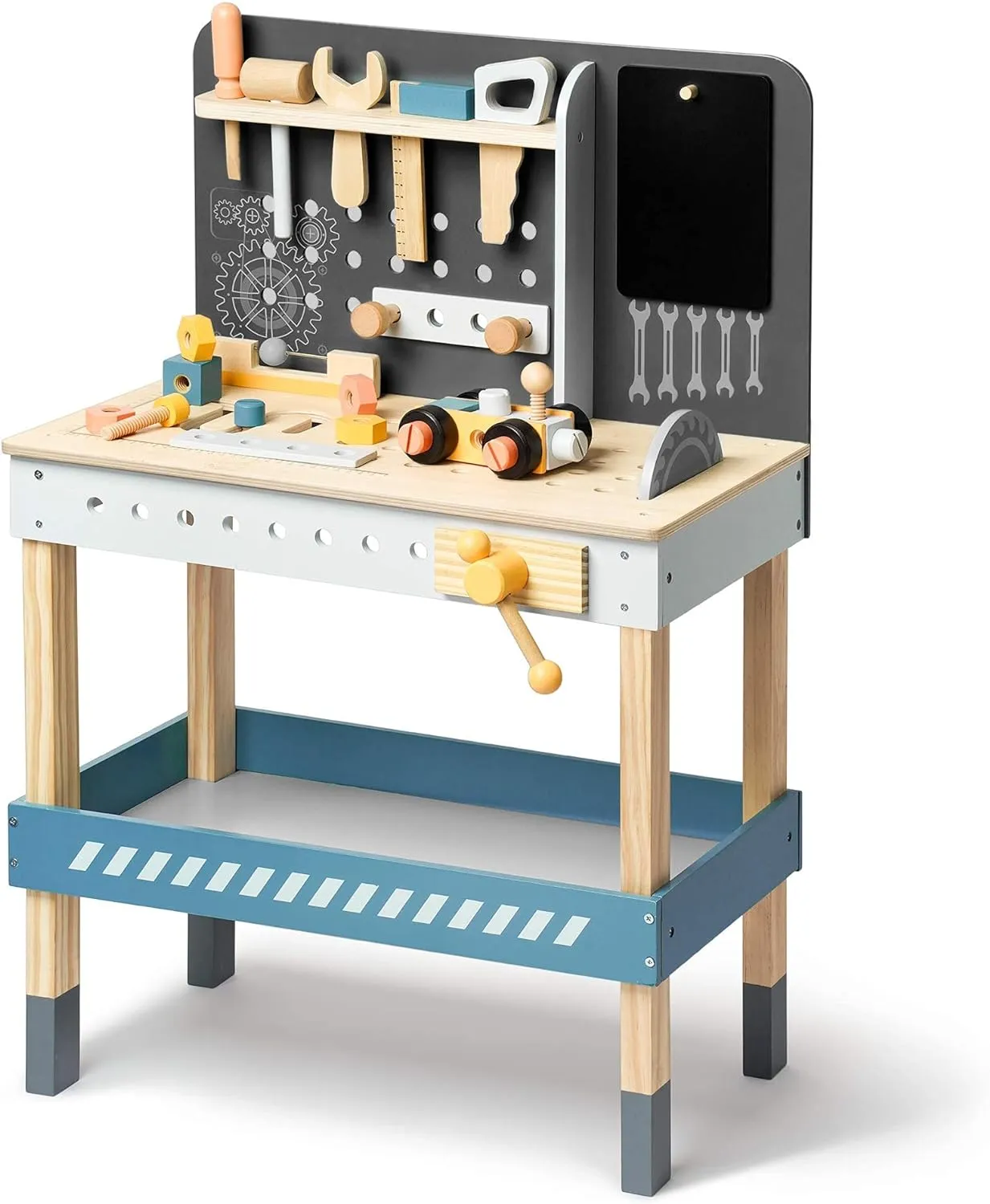 ROBUD Tool Bench Set for Toddlers Wooden Workbench Toy Workshop Construction Tools Bench Creative Pretend Play Toys Education Gift for Kid Boys Girls