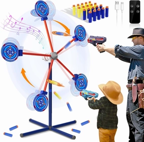 Rocket Shooting Games Toys with Rotating Target 2 Toy Guns 20 Foam Darts Kids Outdoor Toys for Boys Age 5 6 7 8 9 10  Year Old Carnival Games Compatible with Nerf Guns