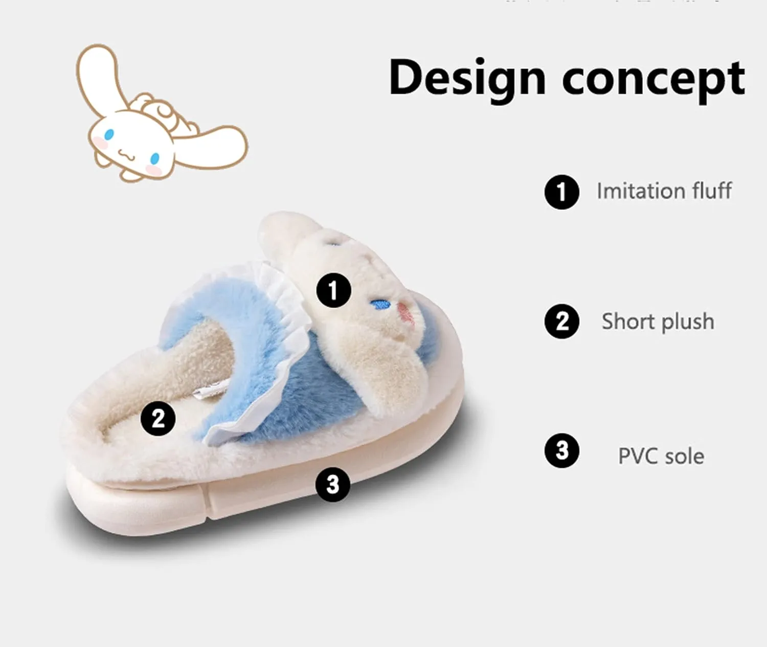 Roffatide Anime Cute Characters Soft Fur Indoor Room Slippers Fuzzy Slippers Open Back Slippers Closed Toe Foam Slippers with PVC Soft Sole House Slippers