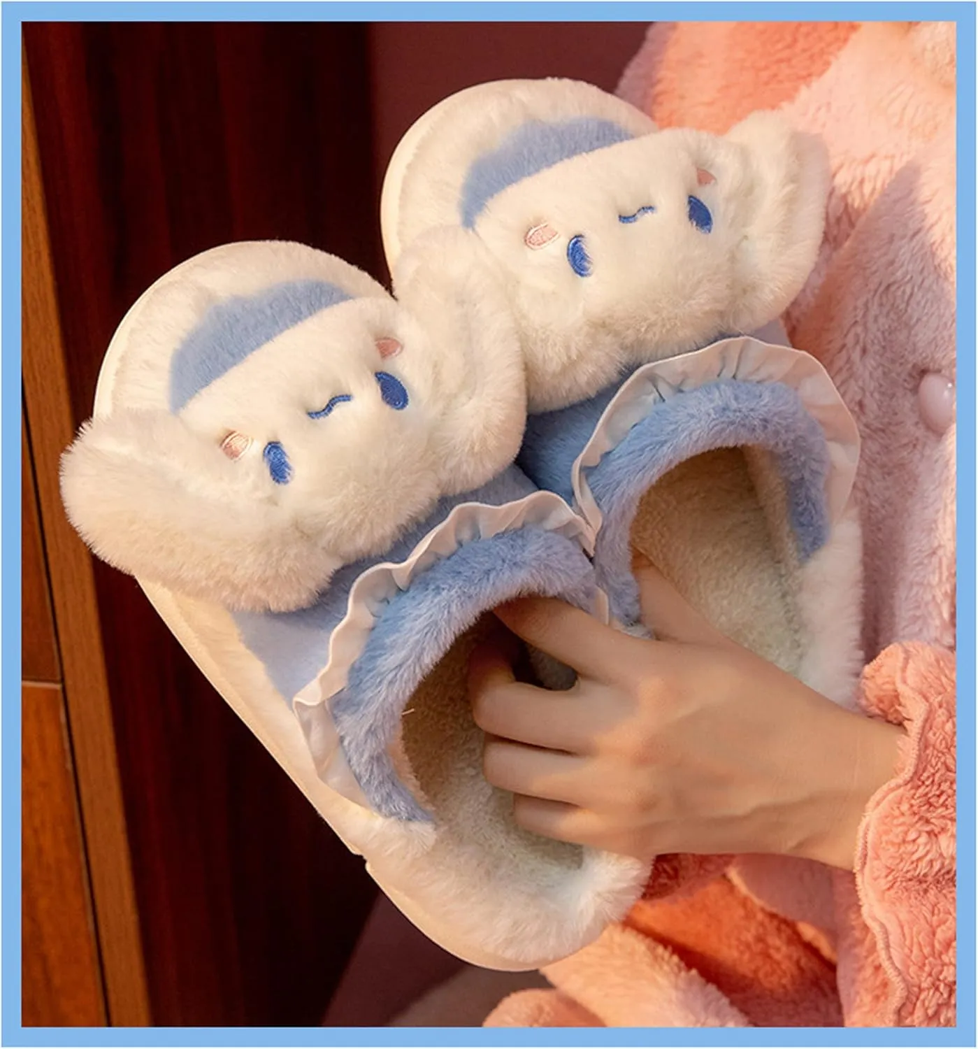 Roffatide Anime Cute Characters Soft Fur Indoor Room Slippers Fuzzy Slippers Open Back Slippers Closed Toe Foam Slippers with PVC Soft Sole House Slippers