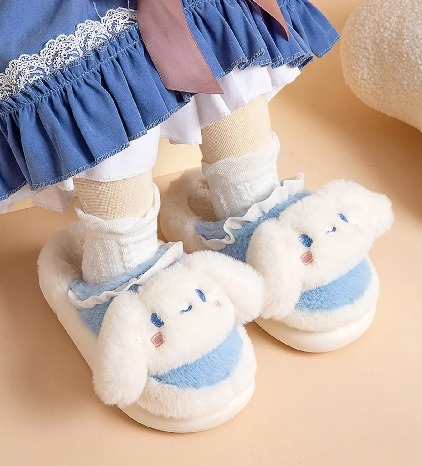 Roffatide Anime Cute Characters Soft Fur Indoor Room Slippers Fuzzy Slippers Open Back Slippers Closed Toe Foam Slippers with PVC Soft Sole House Slippers