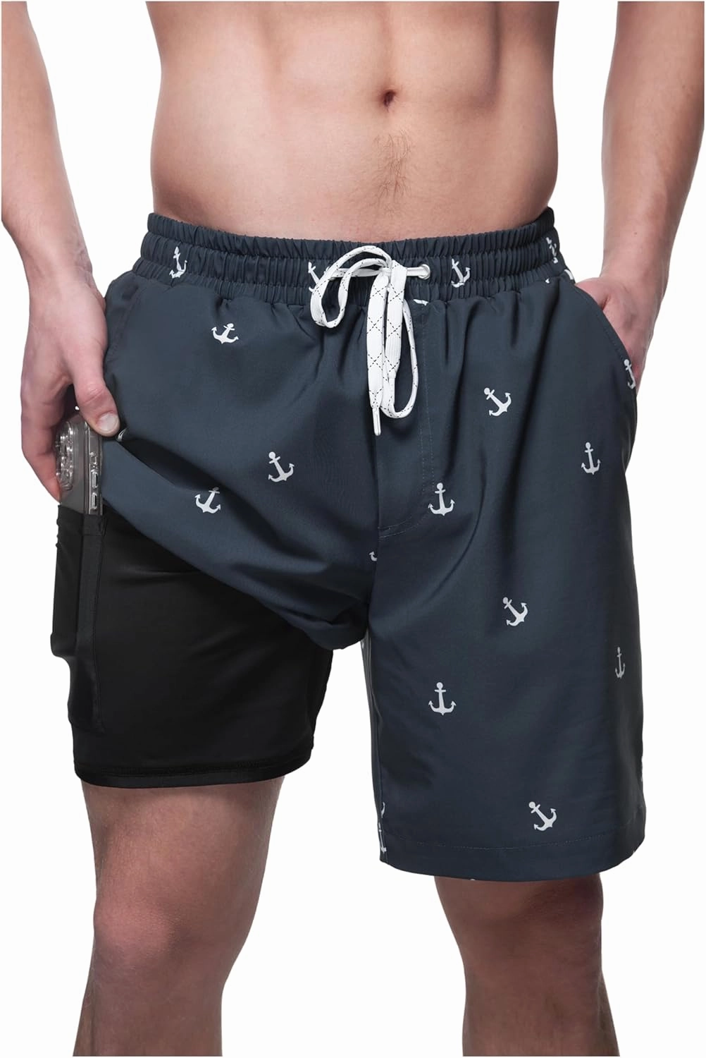 Rokka&Rolla Men's Swim Trunks with Compression Liner 7" Stretch Quick Dry Board Shorts