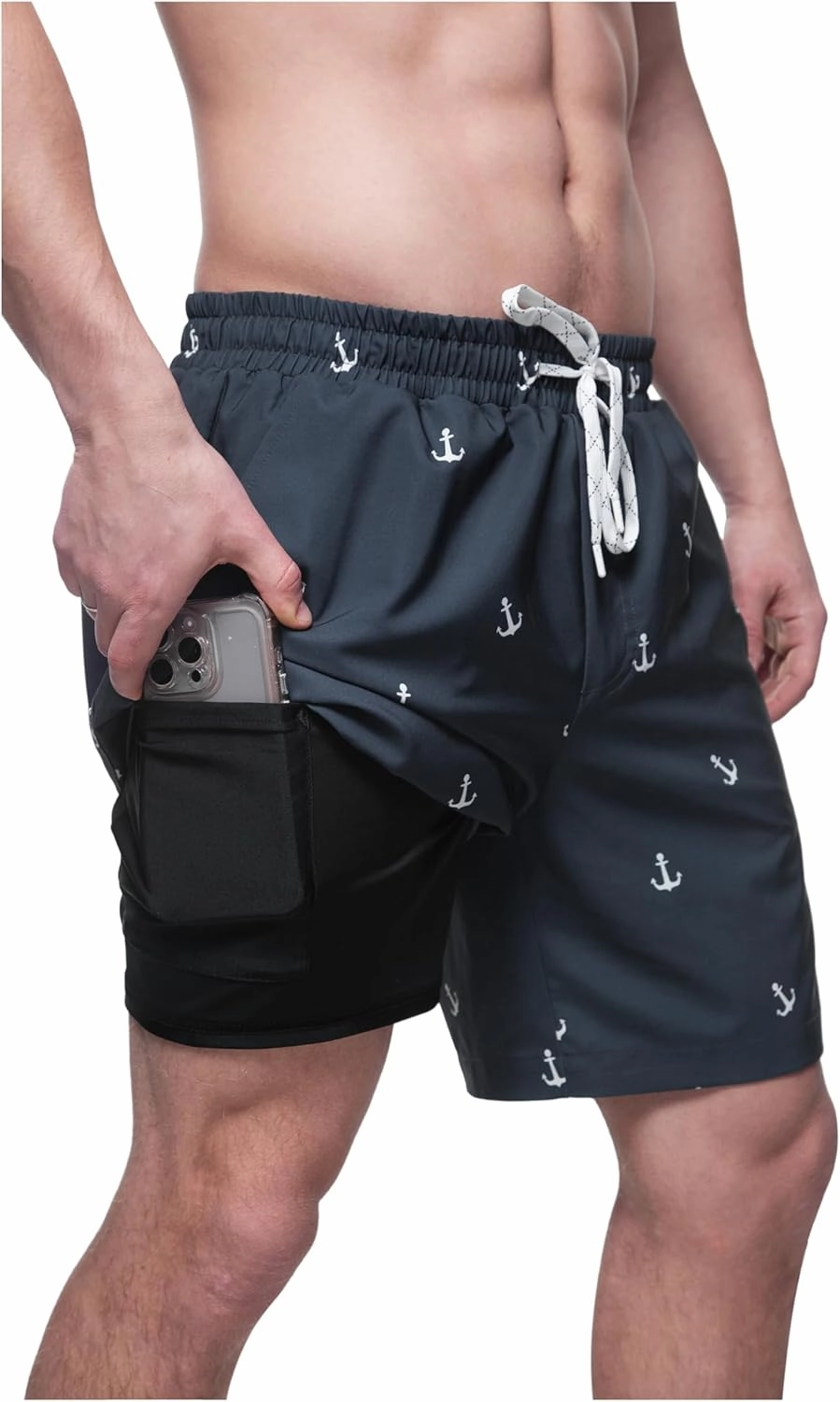 Rokka&Rolla Men's Swim Trunks with Compression Liner 7" Stretch Quick Dry Board Shorts