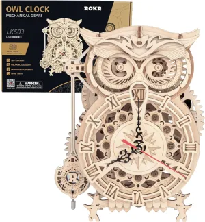ROKR 3D Wooden Puzzle for Adults Owl Clock Model Kit Desk Clock Home Decor Unique Gift for Kids on Birthday/Christmas Day