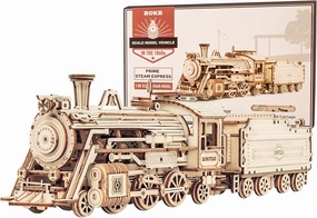 ROKR 3D Wooden Puzzle for Adults-Mechanical Train Model Kits-Brain Teaser Puzzles-Vehicle Building Kits-Unique Gift for Kids on Birthday/Christmas Day(1:80 Scale)(MC501-Prime Steam Express)