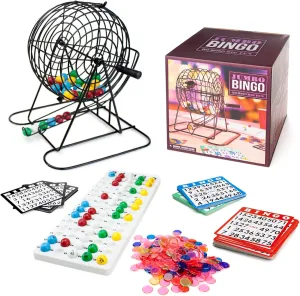 Royal Bingo Supplies Jumbo Bingo Game Set for Adults, Seniors, Family & Kids - 100 Cards 500 Chips 75 Balls, XL Roller Cage & Board