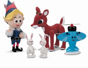 Rudolph The Red-Nosed Reindeer Collectible Figures, 1:1 Scale Movie Replicas, 6-13 Inches (Rudolph® and Hermey™ with Two Bunnies and Misfit Airplane)