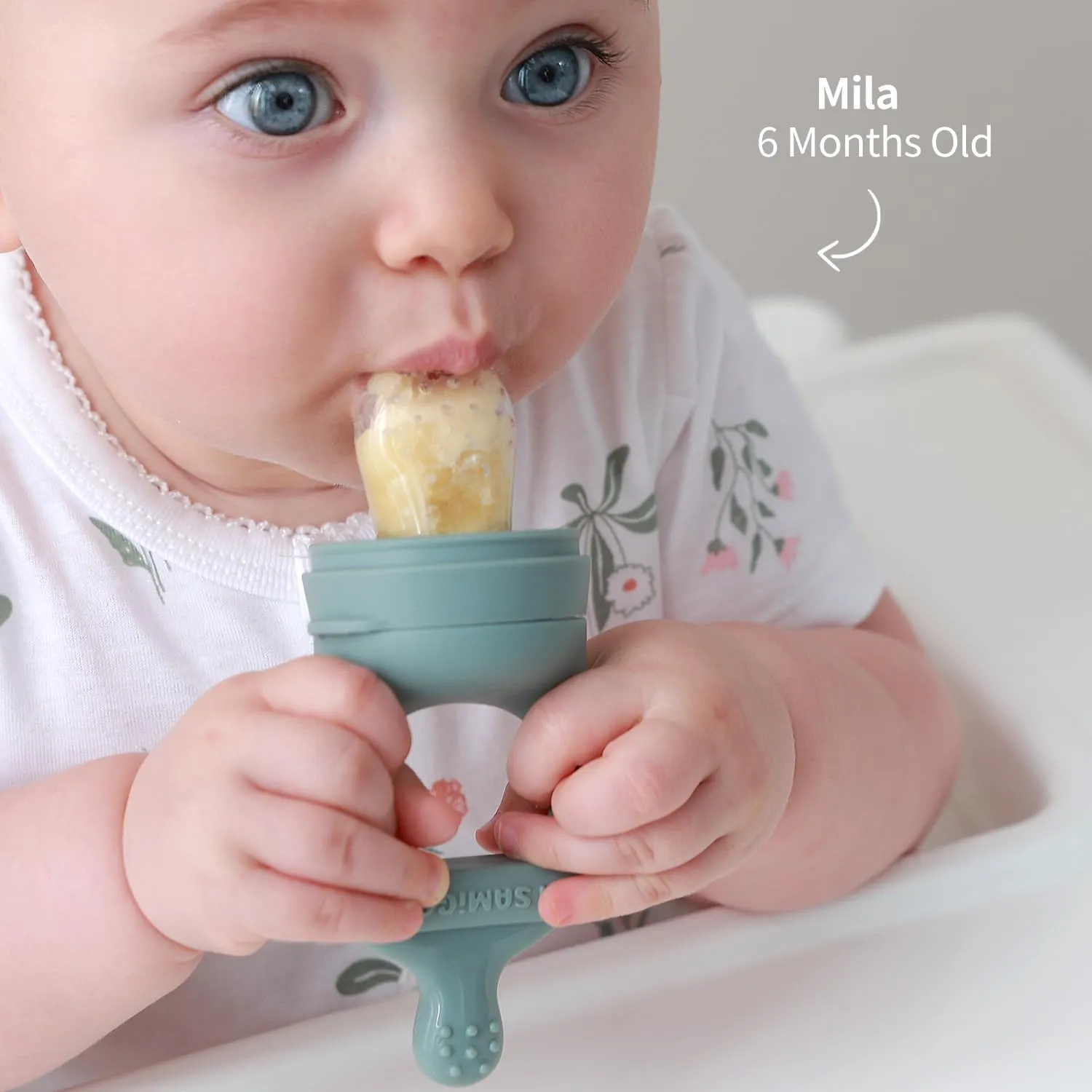 SAMiGO Baby Food Fruit Feeder and Breastmilk Popsicle Mold Set, Silicone Fruit Teether, Food Feeder Pacifier for Teething Relief, Freezer Tray, Baby Feeding Essentials, 4 Months 