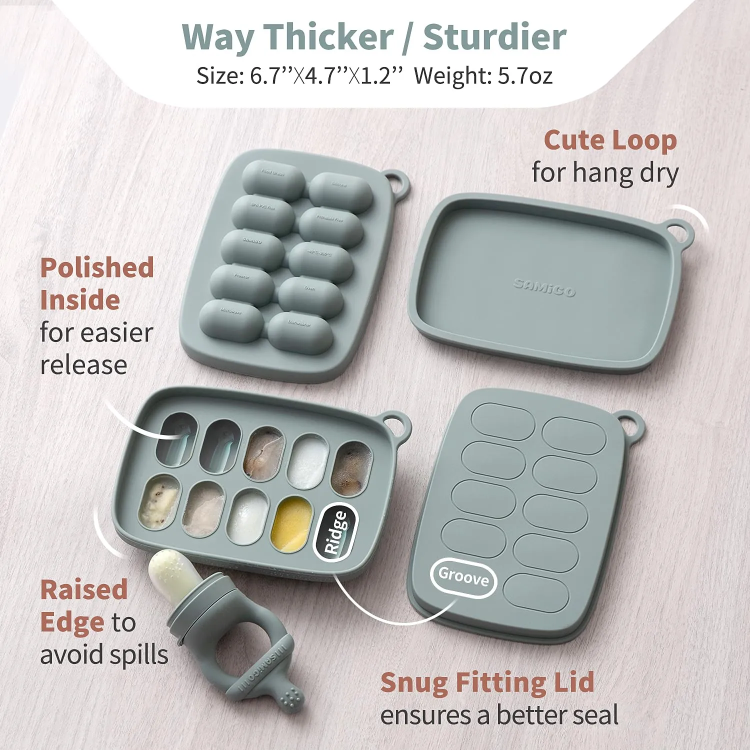 SAMiGO Baby Food Fruit Feeder and Breastmilk Popsicle Mold Set, Silicone Fruit Teether, Food Feeder Pacifier for Teething Relief, Freezer Tray, Baby Feeding Essentials, 4 Months 
