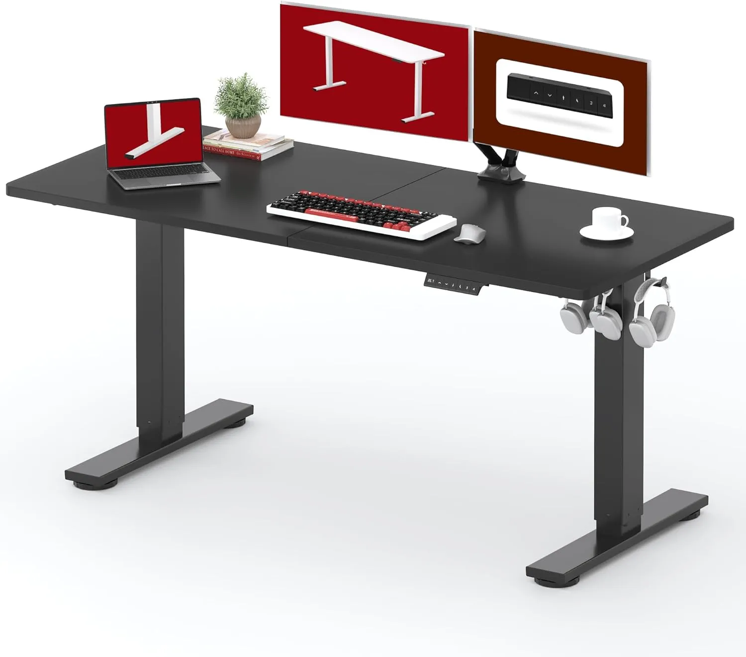 SANODESK Standing Desk Height Adjustable Electric Stand up Desk 63x24 Inches Sit Stand Home Office with Splice Board, Black Frame/Black Top