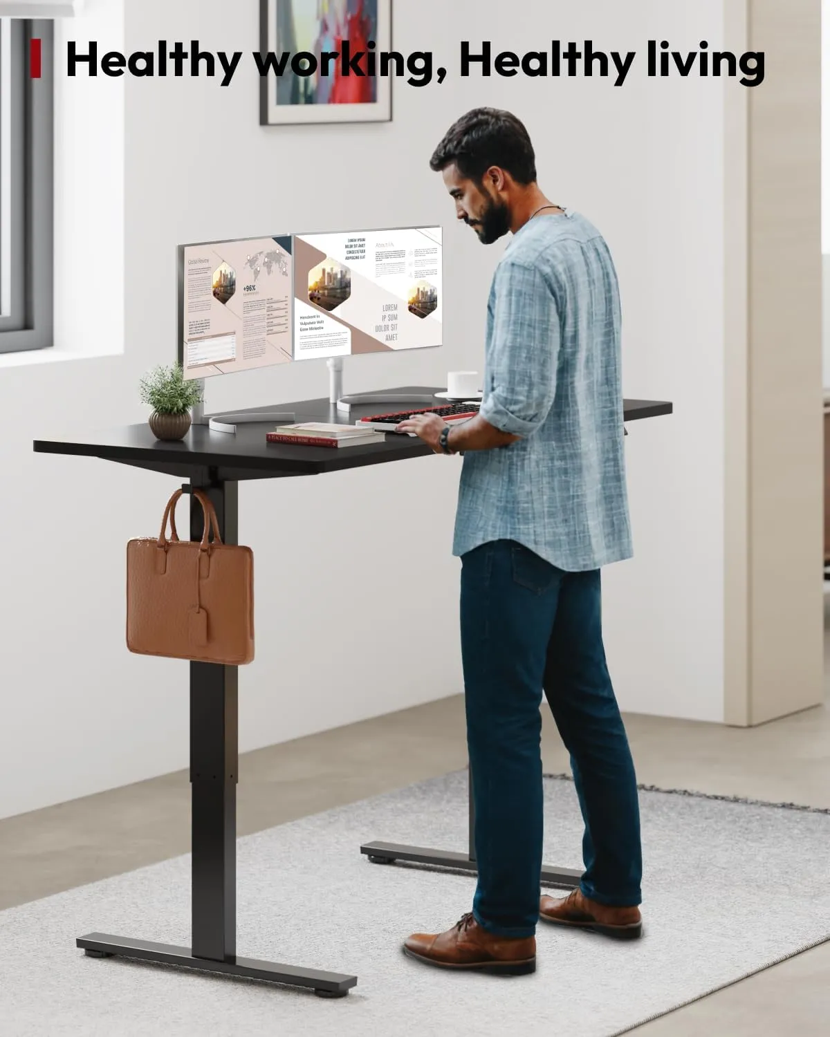 SANODESK Standing Desk Height Adjustable Electric Stand up Desk 63x24 Inches Sit Stand Home Office with Splice Board, Black Frame/Black Top