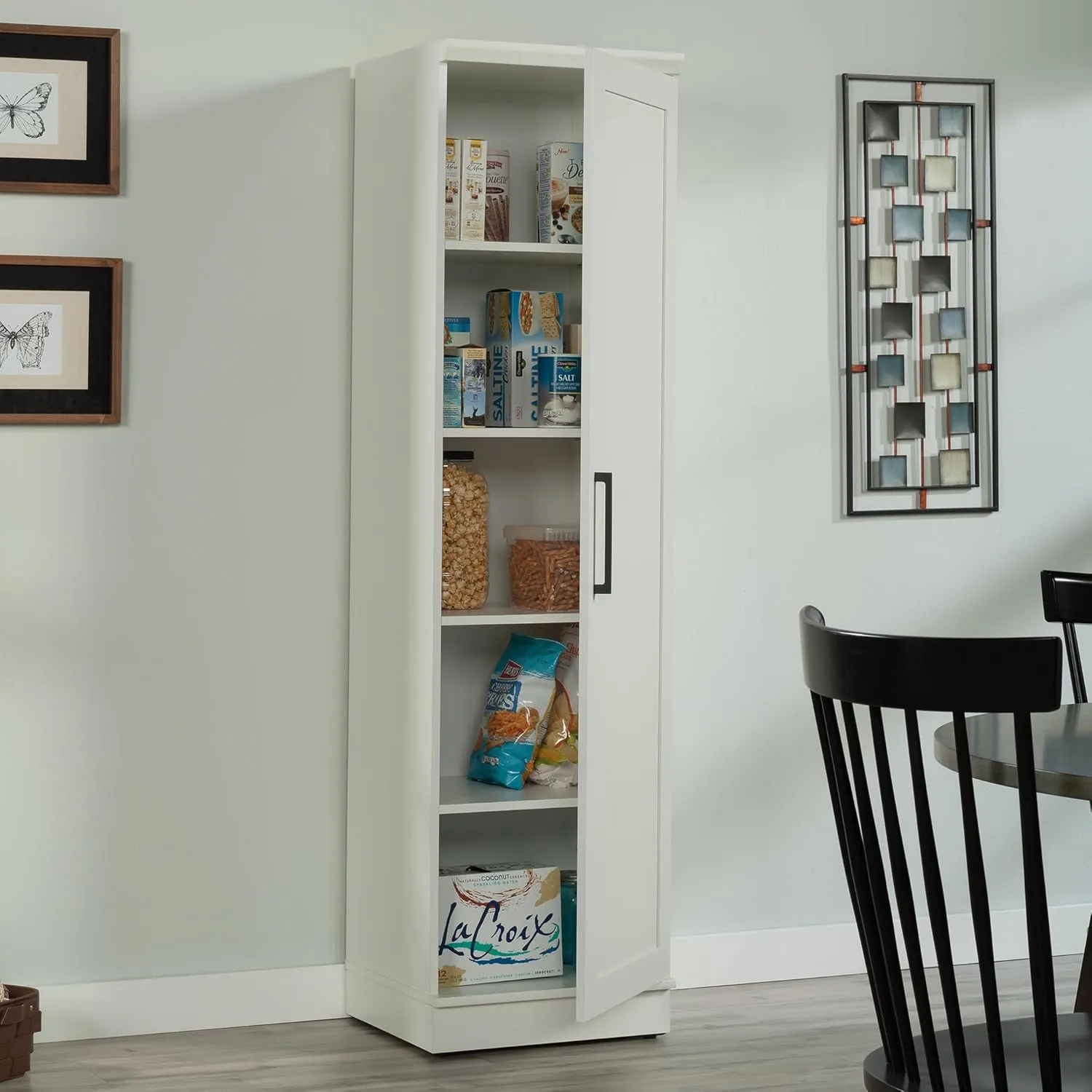 Sauder HomePlus Narrow Pantry Storage Cabinet Slim Single Door with Adjustable Shelves, Kitchen Laundry Bathroom Storage Cabinet, in Soft White