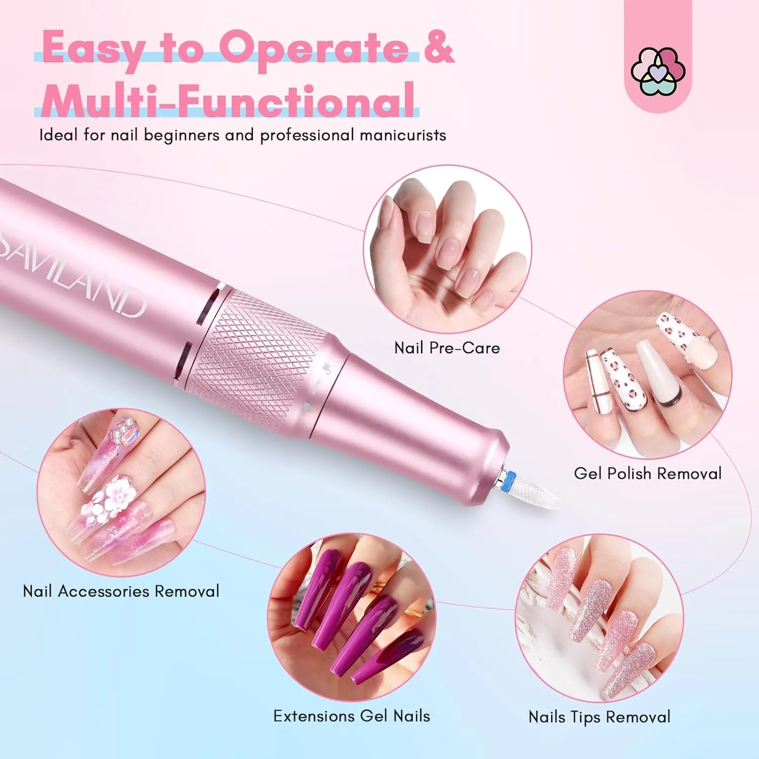 SAVILAND Portable Nail Drill Professional: 40000 RPM Upgrad E File 2024 Digital Pro Electric Cordless Fast Remover Anti-Shaking | Manicurist Nail Salon Superior Compactible for Acrylic Nails