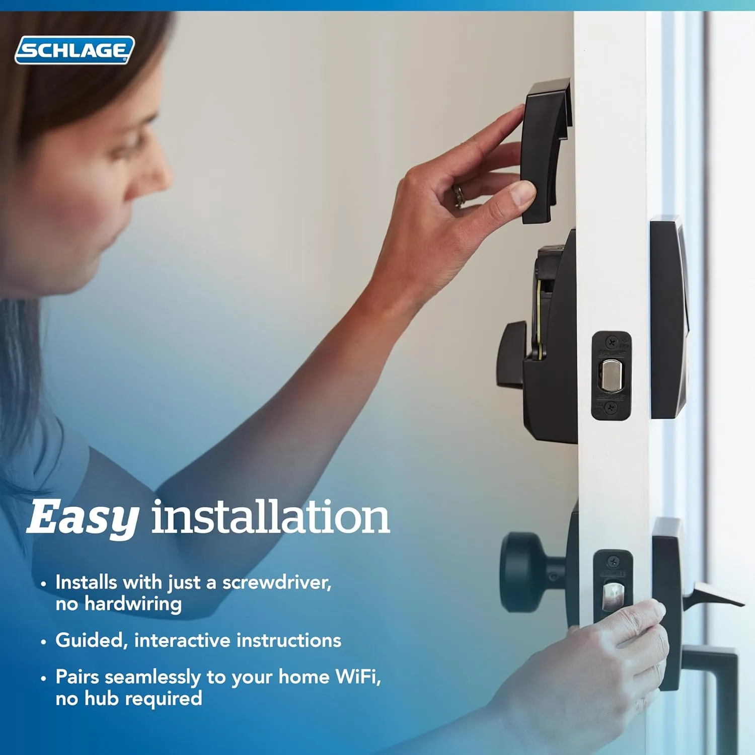 Schlage Encode Smart WiFi Deadbolt Lock for Front Door - Keyless Entry with App or Touchscreen - Works with Alexa, Apple HomeKit, Hey Google, & Airbnb - Create Codes for Guests - Matte Black